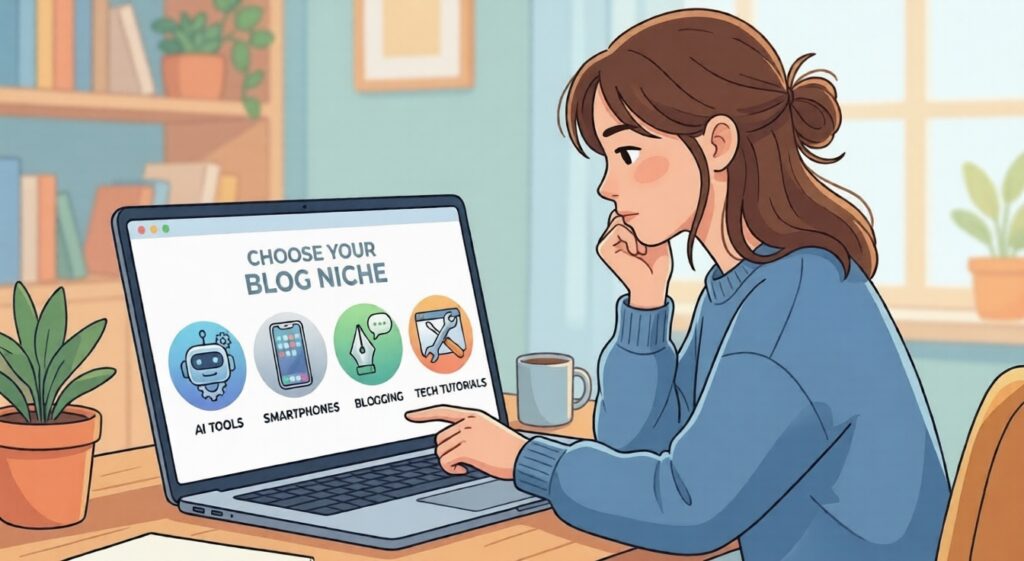 Choosing a profitable blogging niche in 2026 with categories like AI tools smartphones and tech