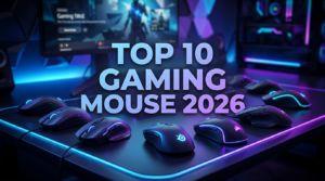 top gaming mouse 2026 thumbnail with RGB gaming setup and multiple mouse designs