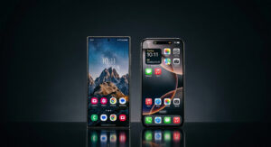 Samsung Galaxy S26 Ultra vs iPhone 17 Pro Max comparison front view premium design 2026