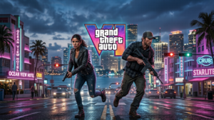 Top Upcoming Games 2026 GTA VI thumbnail featuring city skyline and protagonists