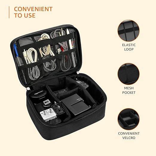 Travel cable organizer pouch with chargers and cables