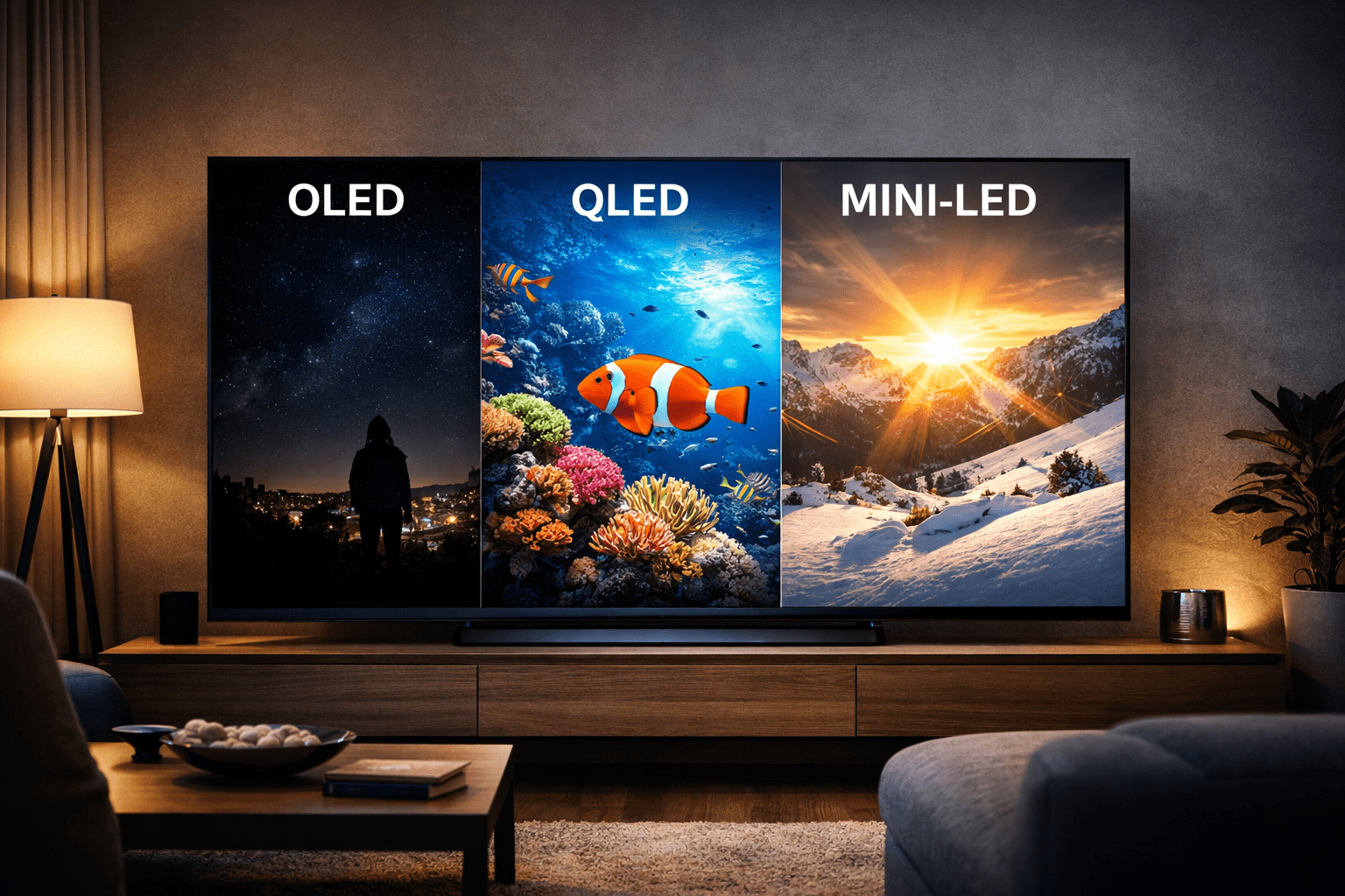OLED vs QLED TVs comparison showing brightness and contrast differences