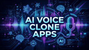 AI voice clone apps with microphone and sound waves