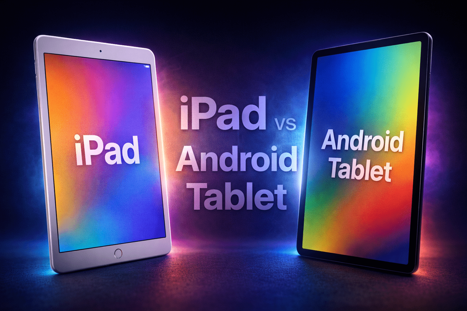 iPad vs Android tablet thumbnail comparison with bold centered text