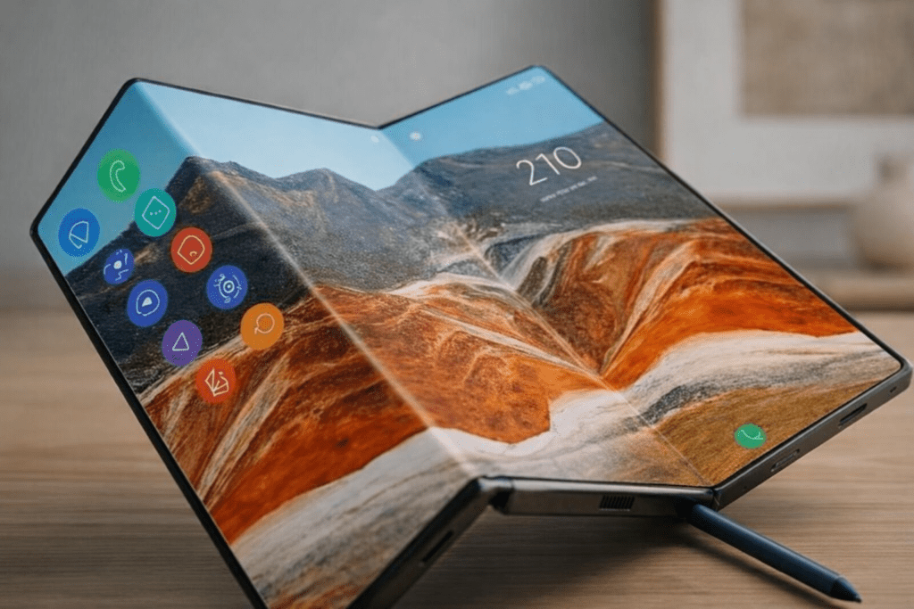 future gadgets 2026 tri fold smartphone with large flexible screen and stylus