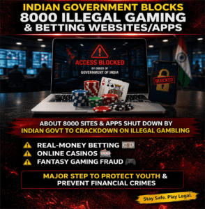 Indian government blocks 8000 illegal gaming sites with access blocked warning on laptop screen